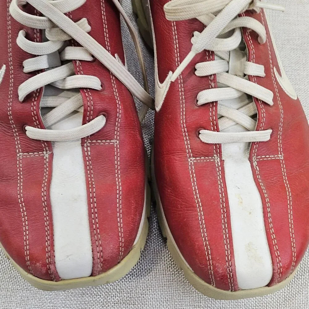 Vtg Nike Air‎ Max Golf Athletic Shoes Red White Spikes Leather Womens US 8